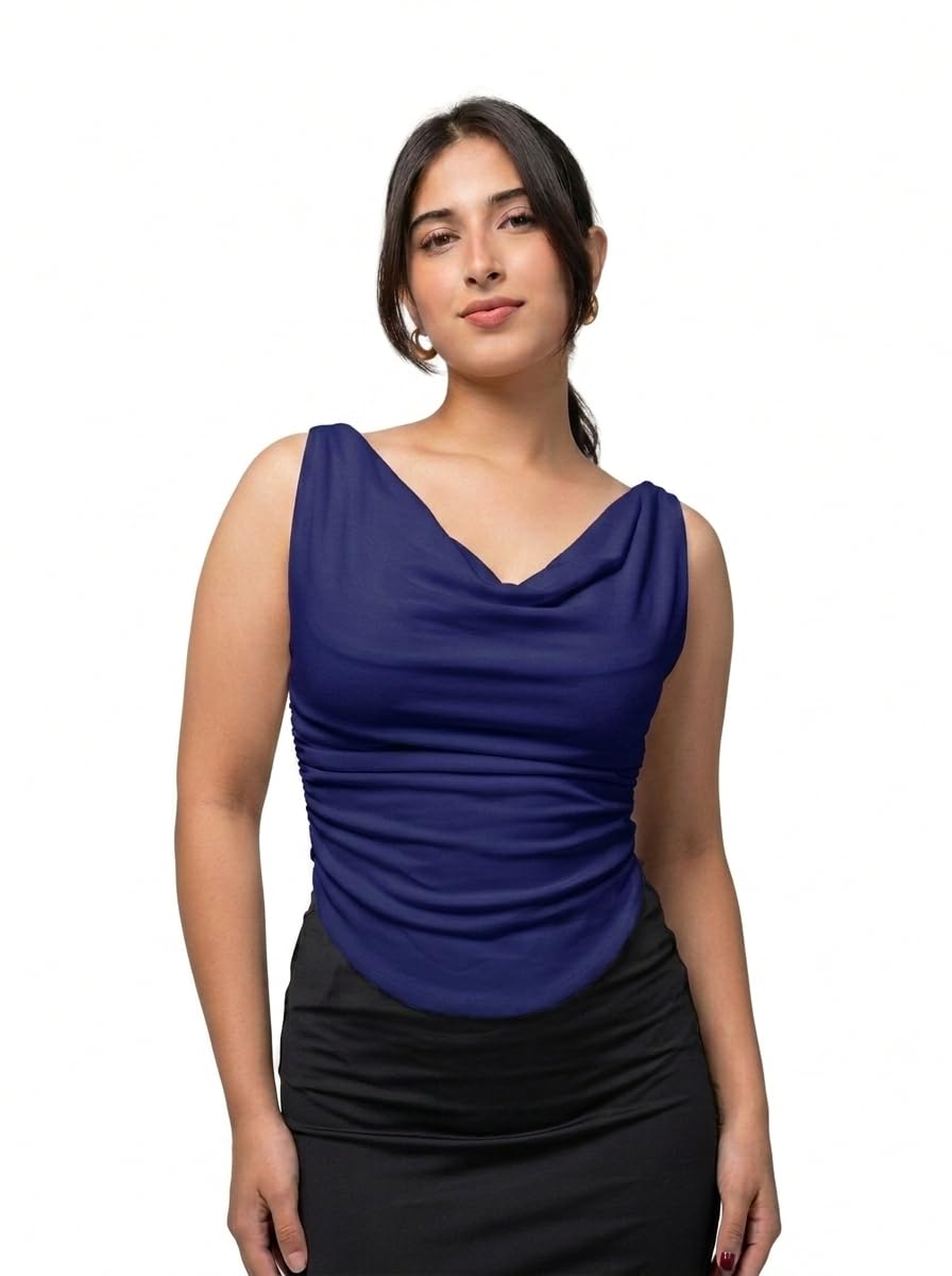 Istyle Can Women Solid Cowl Neck Sleeveless Slim Fit Crop Top | Style 341Gi | Party Casual-picture-21