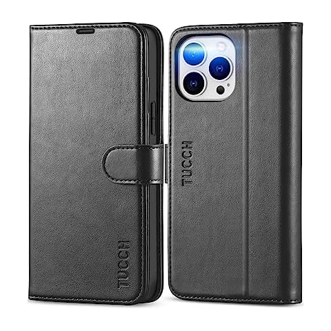 TUCCH Case for iPhone 13 Pro Max 5G, Shockproof TPU Synthetic Leather Case [RFID Blocking] Wallet, Stand Function Magnetic Clasp Cover Compatible with iPhone 13 Pro Max (6.7 inch, 2021) – Black Cover
