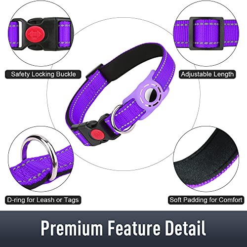 Erbine Airtag Dog Collar For Medium Dogs, Reflective Dog Collars With Airtag Holder, Soft Padded & Safety Locking Buckle, Nylon Pet Collar Adjustable For All Breeds, Purple #TOP4