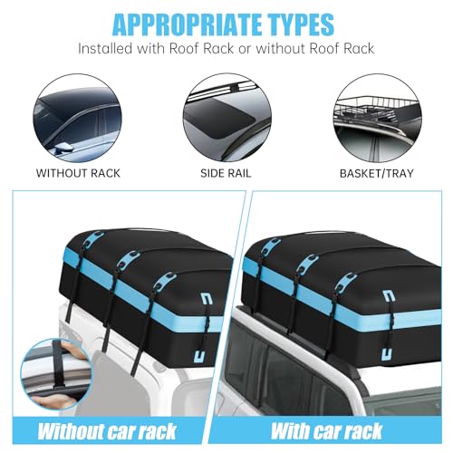 Image of Car Rooftop Cargo Carrier Bag, 30 Cubic Feet Waterproof Soft-Shell Car Roof Bag for All Vehicle with /Without Rack, Include Anti-Slip Mat, Reinforced Straps, Door Hooks Luggage Lock (Blue)