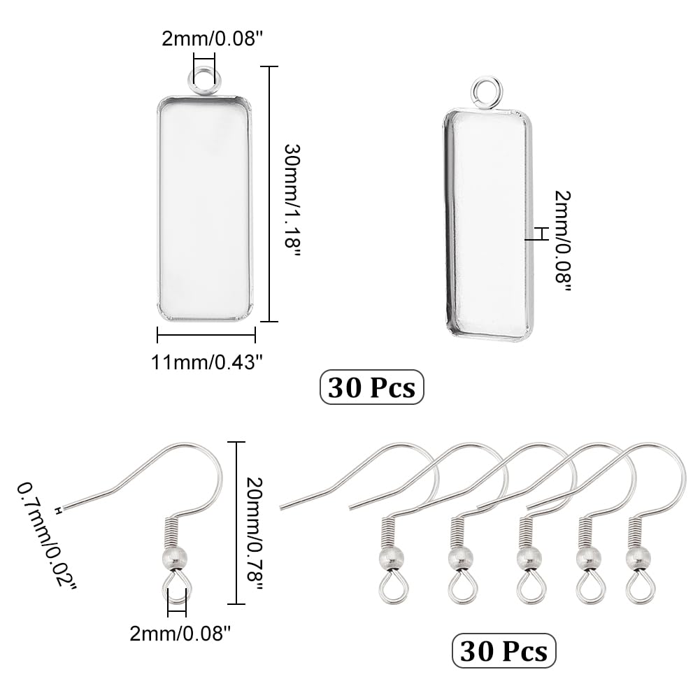 UNICRAFTALE 50 Sets Crochets Boucles D'Oreilles Acier Inoxydable Avec Plateaux Rectangulaires - Kit DIY