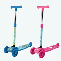 Art Brink Patinete Infantil 3 Rodas com Altura Ajustável, Luzes LED nas Rodas, Base Antiderrapante, Design Divertido, Azul e Verde
