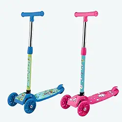 Art Brink Patinete Infantil 3 Rodas com Altura Ajustável, Luzes LED nas Rodas, Base Antiderrapante, Design Divertido, Azul e Verde