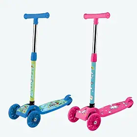 Art Brink Patinete Infantil 3 Rodas com Altura Ajustável, Luzes LED nas Rodas, Base Antiderrapante, Design Divertido, Azul e Verde