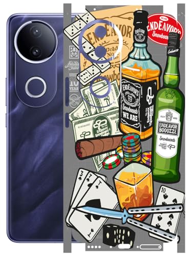 Image of AtOdds - Full Body Back Screen Guard Protector Film - Lamination Wrap Skin Sticker Compatible with VIVO T4R (5G) | Scratchproof Matte Finish (Wine Graffiti)