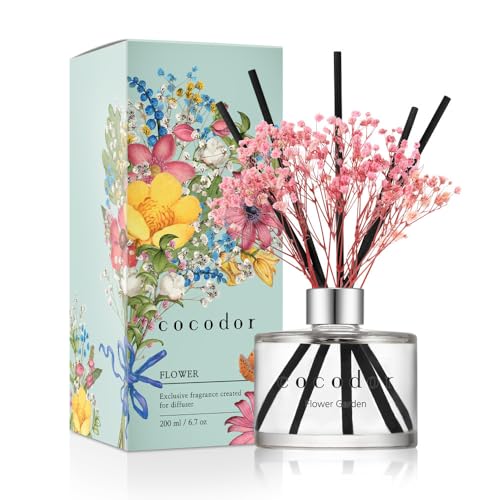 Image of COCODOR Preserved Flower Reed Diffuser /Flower Garden /6.7oz /1Pack / Home Fragrance Scent Essential Oil Stick Diffuser for Bedroom Bathroom Home Decor