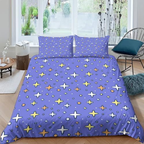 Housse de couette ciel étoilé 3D 135x200cm en microfibre douce avec sa parure de lit étoile single