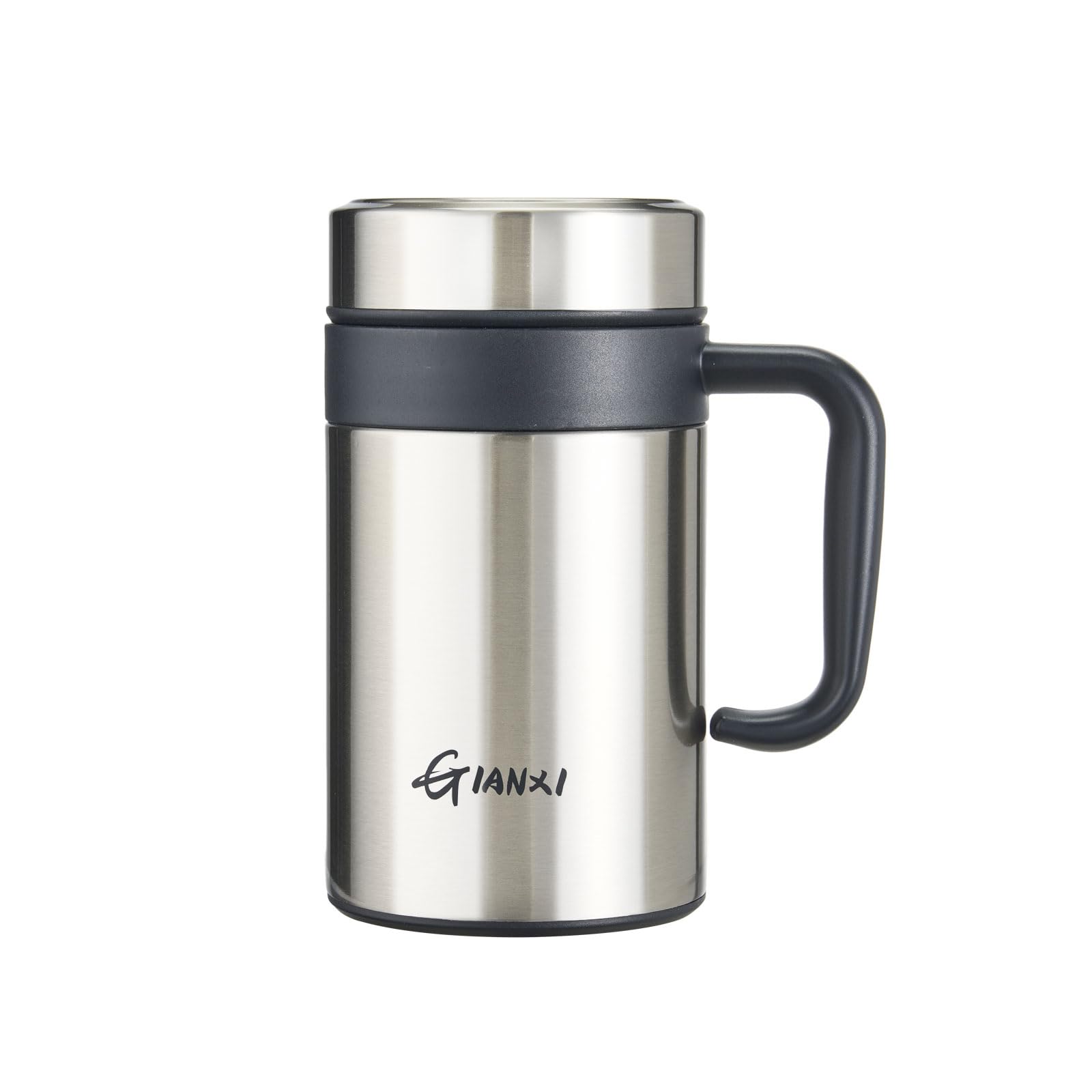 GIANXI(ジャンシ) マグカップ 蓋付き 500mL ステンレスマグ 茶こし付き 保温保冷 こぼれない 真空断熱 洗いやすい 軽量 オフィス (シルバー)