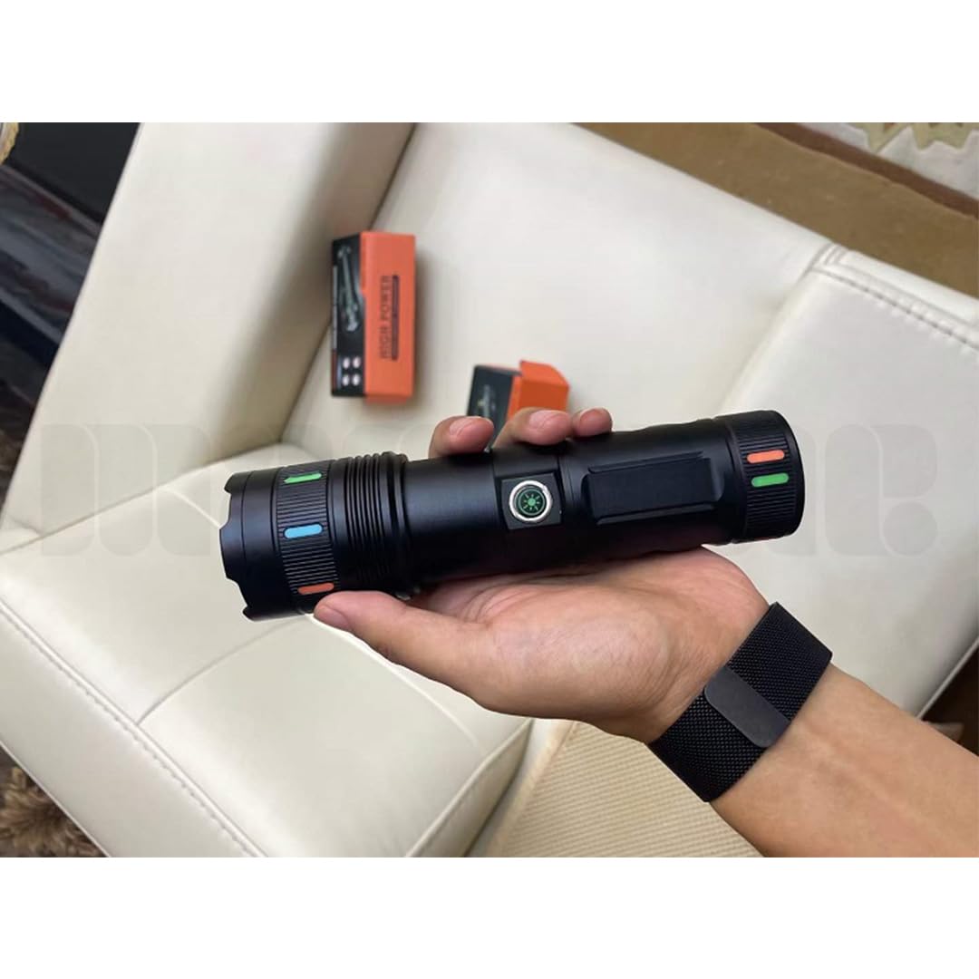Marrone Outdoor Emergency Torch Light and Power Bank, Rechargeable USB Type-C Charging Adjustable Zoomable with 4 Modes Super Bright LED Torch Light with Light Strips-image-4