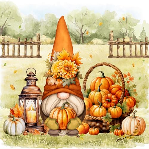 Anniversary House Tiflair Halloween Gonk Napkins 3 ply Pack of 20, Autumn Garden Gnome with Pumpkins as Table Decoration Paper Napkins with Motif Also for Decoupage and Decoupage 33 x 33 cm
