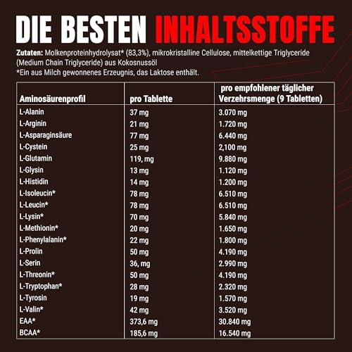 Powerstar WHEY AMINO | 500 Eiweiß-Tabletten hochdosiert mit 1.000mg pro Tablette | 100% Whey Protein Hydrolysat OHNE Zusätze & Süßungsmittel | Reich an EAA, Glutamin & anderen Aminosäuren