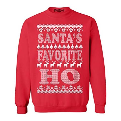 shop4ever Santa's Favorite Ho Crewnecks Ugly Christmas Sweatshirts Large Red 13771 Cover