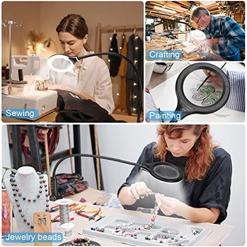 Tomsoo 26" Gooseneck Magnifying Lamp With Clamp, 5 Color Modes Stepless Dimmable Led Desk Light With Magnifying Glass, 5X Real Glass Lighted Magnifier Hands Free For Painting Close Work Craft Hobby #TOP6