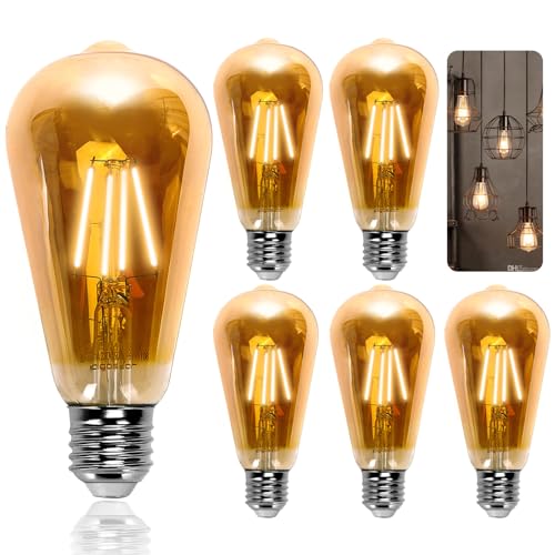 Aigostar ST64 Bombilla LED E27 Edison Estilo Vintage (Casquillo Gordo, 8W (Equivalente A 60W), Bombilla De Filamento Led Blanco Cálido (2200K). Ángulo De Haz 280º. No Regulable. Pack 5 Uds