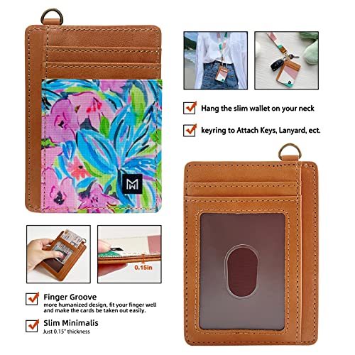 Image of Credit Card Holder Wallet for Women Slim Minimalist Wallet RFID Blocking Leather Wallets Elastic Front Pocket Wallet for Women, Flower-E, Minimalist