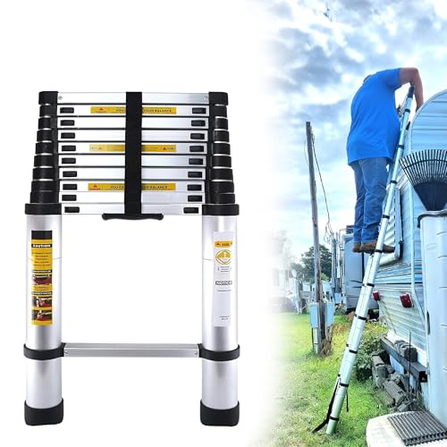Telescopic Ladder, 3.2M(10.5FT) Thickened Aluminium Extension Telescoping, Adjustable Height Max Load 150kg/330lb for Decorating, Roof Repair