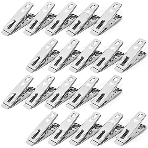 Vinsani Laundry Clothes Pegs Stainless Steel Spring-Loaded Metal Clip Strong Grip and Windproof Laundry Pegs Quality Non-Slip Clothes Pins for Home and Garden Pack of 20
