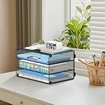 DALTACK 3 Tier Letter Tray Paper Organizer for Desk, Mesh Metal Desk File Organizer with Sliding Trays for Letter/A4 Paper, Mail, Bills & Folders, Black - Image 3
