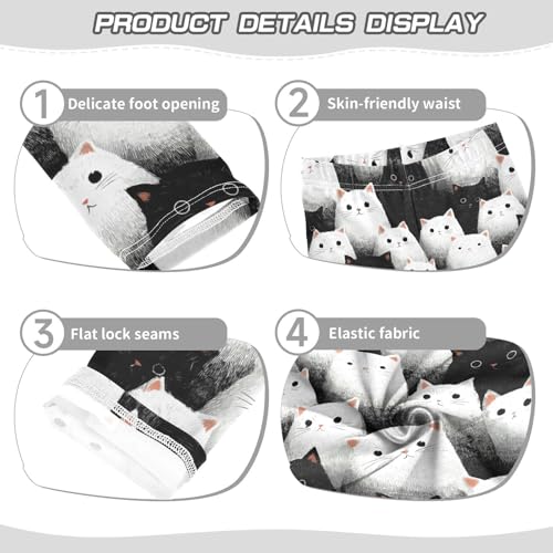 Girls Leggings Black and White Cats Animals Soft Toddler Leggings for Girls Kids Pants Size 4T-10T3