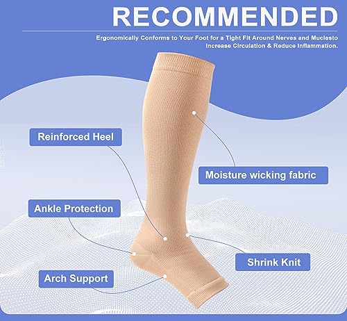 Image of Refeel Open Toe Compression Socks for Women & Men Wide Calf, 15-20mmHg Toeless Knee High Stockings for Circulation Support
