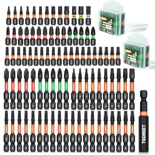 Toobeet Jeu de 89 Embouts de Vissage Torx, Phillips (PH), Pozidriv (PZ), Hex, Fente, Mix 25 & 50 mm, Acier S2 Qualité Industrielle, Embouts Magnétique pour...