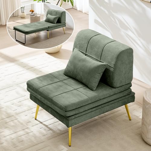 Wumagin Sofá Cama de 1 Plazas Plegable 3 en 1 con Almohadas, Sillon Cama Convertible con Respaldo Ajustable para Salón, Dormitorio (Verde)