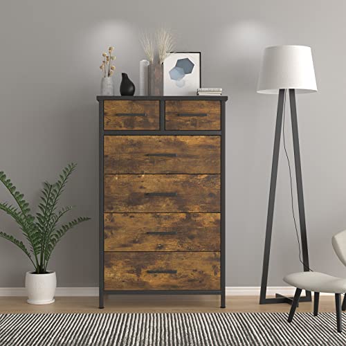 Ikeno 6 Drawer Tall Dresser, Industrial Wood Storage Dresser Clothes Organizer, Sturdy Steel Frame, Storage Dresser For Bedroom #TOP5