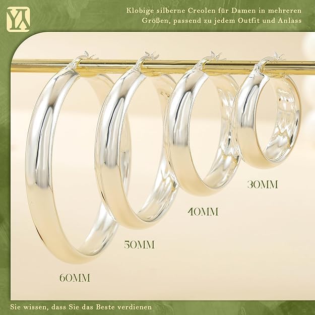 YOUNGYUE 8mm Wide Chunky Gold Hoops 14K Real Gold Plated Hypoallergenic 925 Sterling Silver Hoops Lightweight Big Gold Hoop Earrings for Women 30/40/50/60mm - Image 6