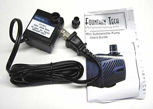 Fountain Tech 70GPH 120V Submersible Fountain Pump, PP-333 Q112 FT-70-I WA65 JR-250