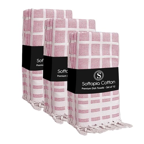 Image of Matrix Dobby Kitchen Towels 12 Pack 100% Cotton, 16x26 Inches, Decorative Tea Towels with Handmade Tassels, Absorbent Reusable Dish Cloths for Kitchen Drying - Burgundy Wine, Natural