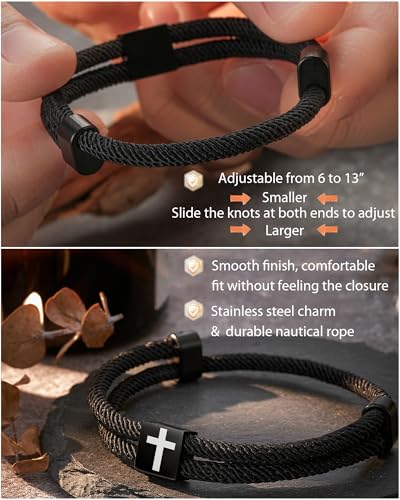 Shonyin Adjustable Faith Cross Bracelet for Teen Boys, Confirmation First Communion Easter Gift for Son, Grandson, Nephew, Brother, Bonus Son, Brother-in-law 6-21 Years Old3