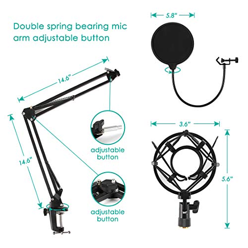 USB Condenser Microphone Kit,Yakomon Studio PC microphone with Stand,Professional 192KHZ/24Bit Streaming Podcast Mic for YouTube Video/Streaming Singing/Recording/Game/PS4(Updated)