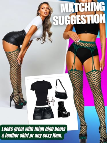 Image of EHSUYAB Women Sexy Fishnet Tights, Cutout Suspender Pantyhose Stockings Lingerie, Music Festival Rock Rave Outfits Party Club