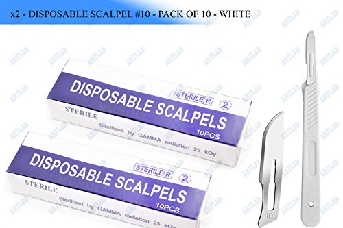 LOT OF 20 PCS STERILE DISPOSABLE SCALPELS #10 STUDENT USE SINGLE USE - DENTAL,DERMAPLANING, DENTAL, DISSECTING (CYNAMED)