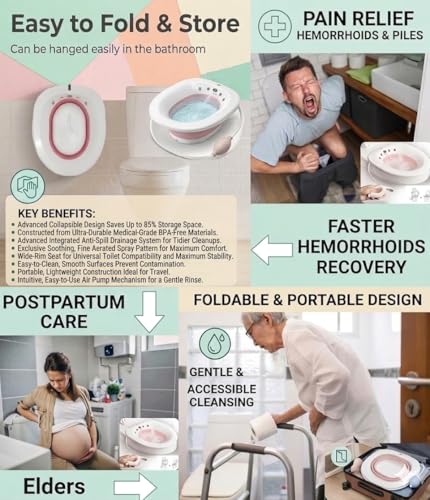 Image of INTERIA Sitz Bath Tub for Toilet Seat with Pump Flusher - Postpartum Care, Hemorrhoids,Piles Relief Portable & Foldable Tub for Adult