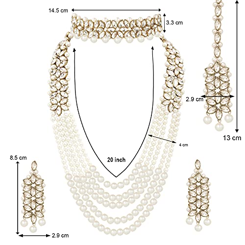Aheli Wedding Party Wear Bridal Jewellery Choker Long Pearl Necklace Earrings Maang Tikka Indian Traditional Set Gift for Women3
