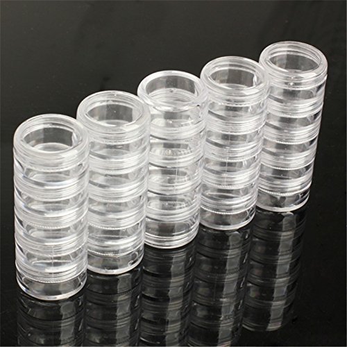 TDOTM 5 Layer cylinder Stackable Transparent Round PS Plastic Storage Container Box Super Clear Accessories Organizer Box for Beads Crafts Other Small Items (5 Column Combination Sale)…