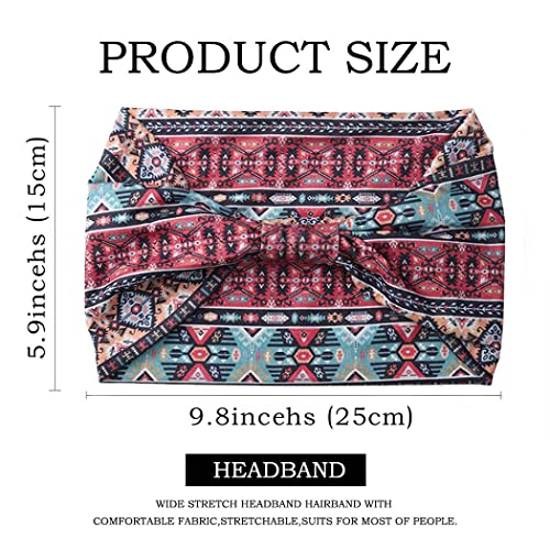 Aceorna African Headbands Boho Knotted Hairbands Stretch Wide Head Wraps Elastic Yoga Turban Hair Scarfs Workout Printed Hair Accessories For Women And Girls Pack Of 4 (Style C) #TOP2