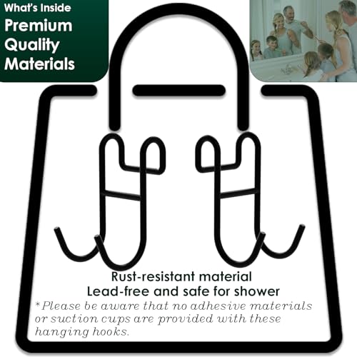 Image of Shower Caddy Hooks, Razor Hanger for Shelf and Loofah (Black - 2 Open)