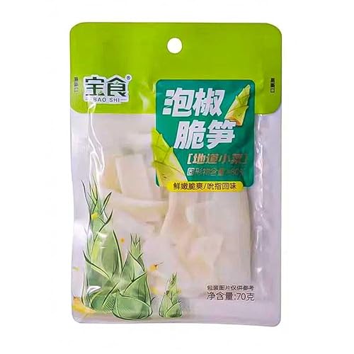 Baoshi Pickled Sliced Bamboo Shoots with Pickled Chili Spicy Chinese Side Dish Ready-to-Eat Appetizer Rice Companion 70g