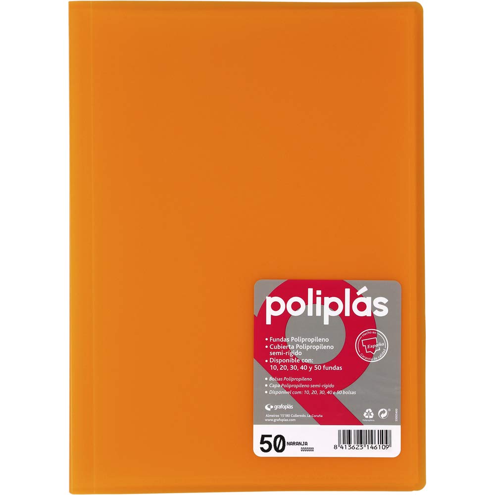 Grafoplas - Folder, Folio Size, PP, Translucent Polyplast, PP Caps 50 Orange