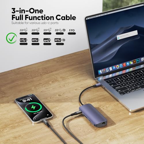 Image of USB C Monitor Cable 6Ft, 4K@144Hz Video Display /20Gbps Data /100W Charge | USB Type C Video Data Power Cord USBC 3.2 Gen 2 Full Function for Monitor Laptop Docking Station External SSD