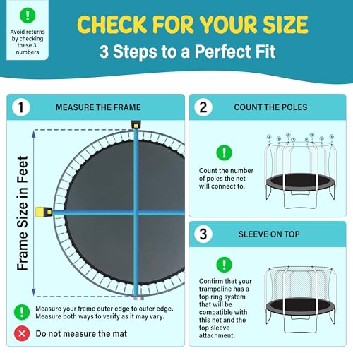 Machrus Upper Bounce Round Trampoline Net Replacement 14 FT for Top-Ring Flex Enclosure System, Uses 4 Curved Poles, Tear and Weather-Resistant, Lightweight, Foldable