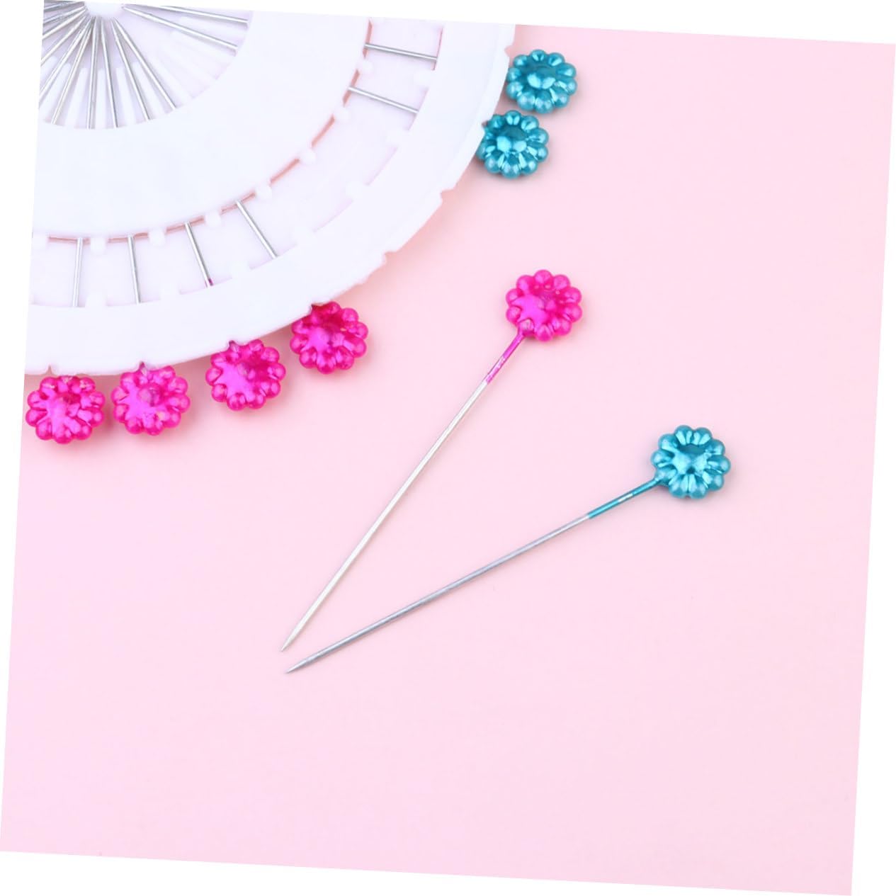 SEWOART 3set Pearl Embroidery Needles Beading Needles for Fabric Embroidered Fabric Sturdy Reusable Pearl Heads Sewing Pins for Maps Storage Box Included