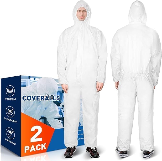 CAREGY 2 Pack/25 Pack Hazmat Suits Disposable Protective Coveralls Large 2