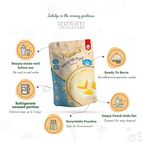 Image of HandS Dairy-Free Coconut Yogurt with Mango | Vegan & Plant-Based Yogurt Drink with Real Fruit Pulp & Palm Sugar | No Preservatives | 200g Cup (Pack of 1)