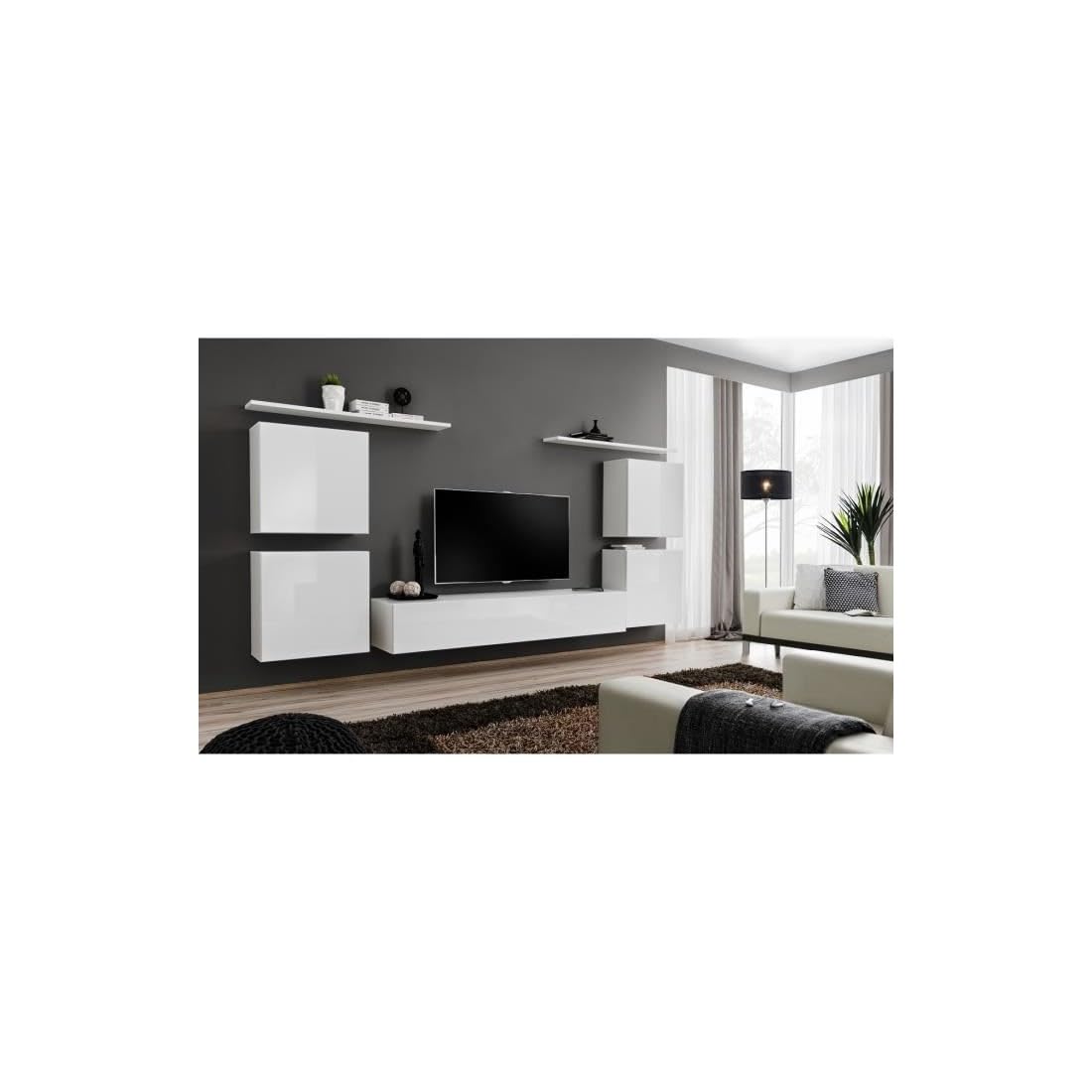 Meublorama Set di mobili da Salotto Switch IV Design, Colore Bianco Lucido.