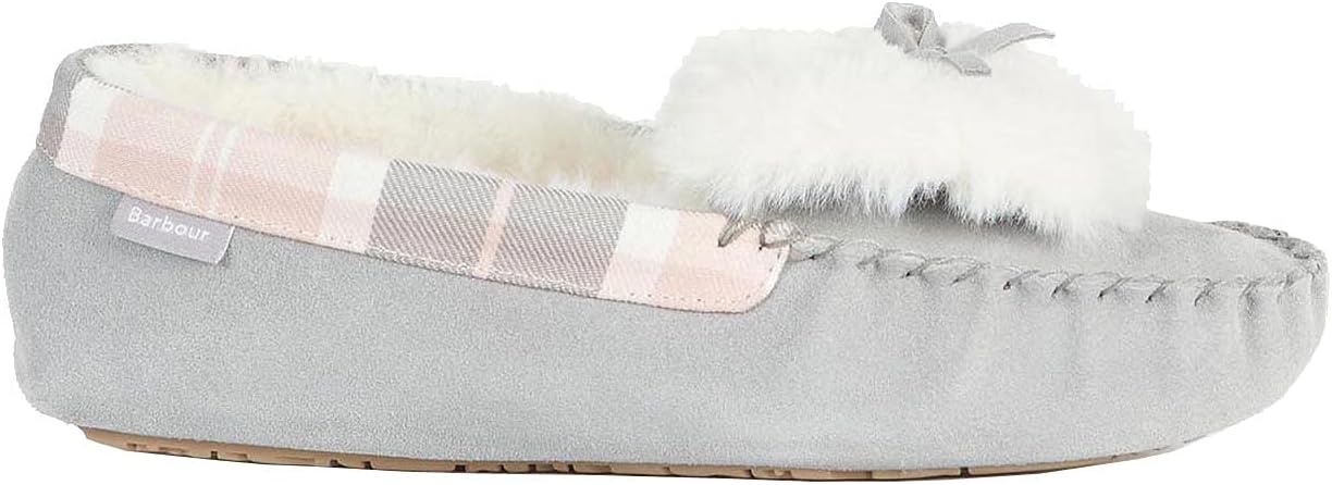 Barbour Womens Darcie Luxurious Suede Moccasin Slip-on Slippers - Grey Suede - 6