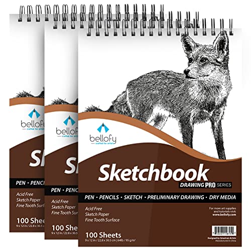 Bellofy 9x12-Inch 100 Sheet Sketch Book | 64 IB 95 GSM | Top Spiral-Bound Sketchpad for Artists | Micro-Perforated & Acid Free | Ideal for Sketching & Drawing