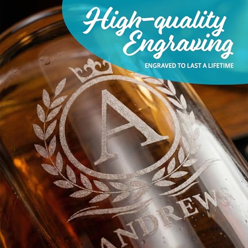 Image of Personalized Beer Glass for Men - 16 oz Custom Beer Glass (4 Designs) - Engraved Name & Initial Monogram Design - Custom Glass Cup - Gift Ready Box - Groomsmen, Father's Day, Birthday Gift